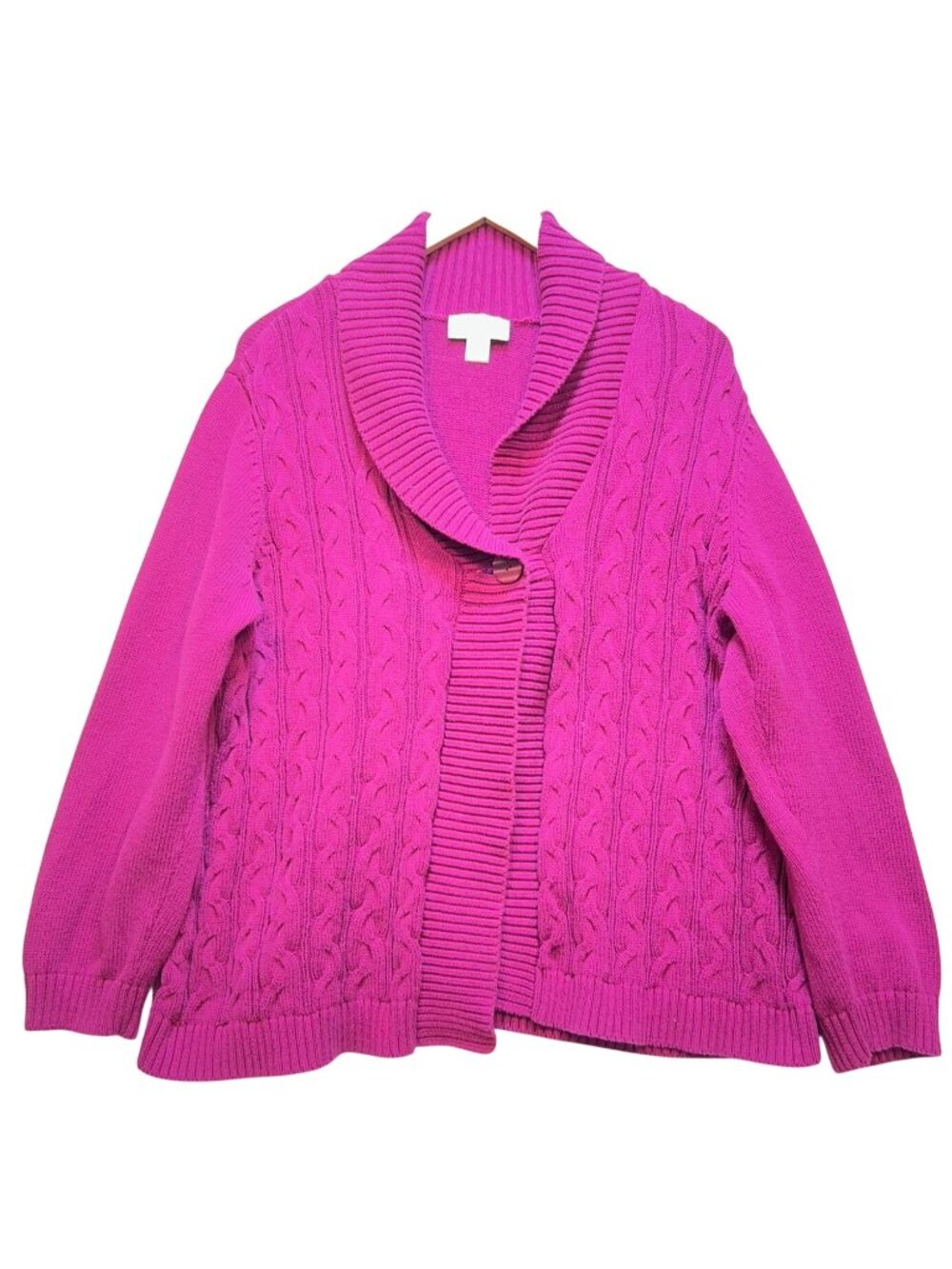 Cj Banks Women's Shawl Collar Cardigan Sweater Cable Knit Long Sleeve 1X Magenta